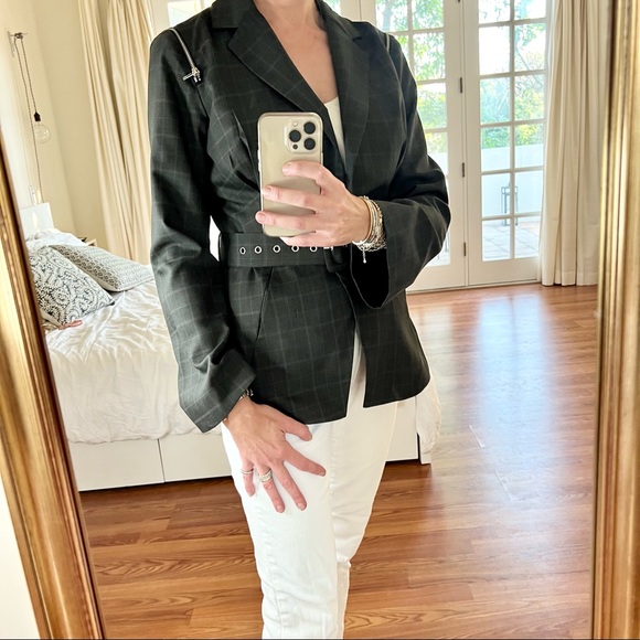 Walter Baker Checked Belted Jacket — Grey, M - Picture 13 of 14